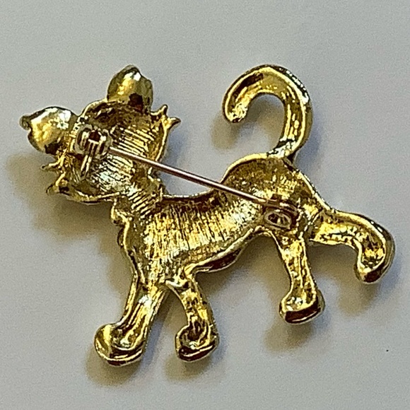 Gold Tone Rhinestone Cat Brooch - Picture 7 of 8
